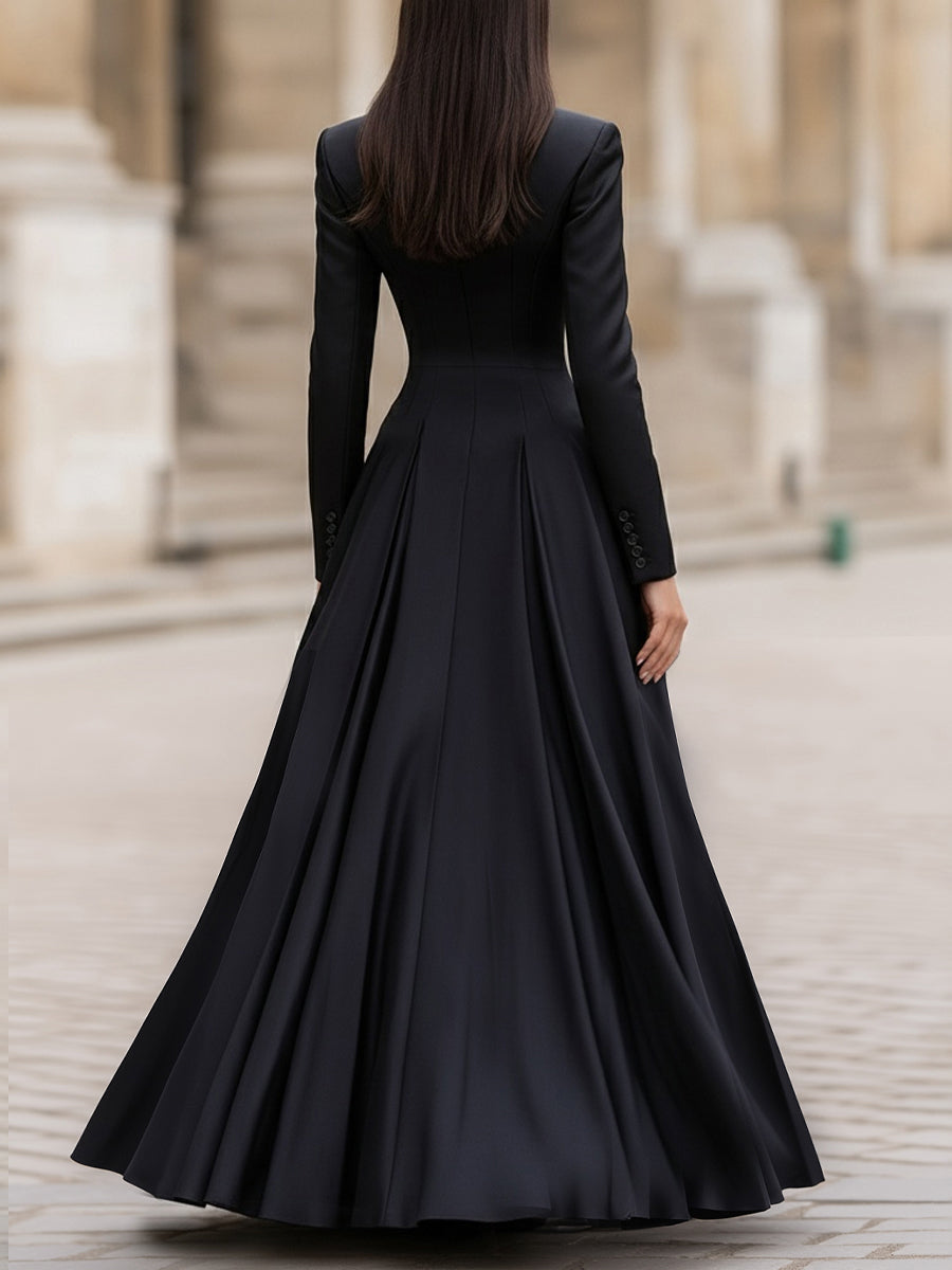 Muse & Valeur | Elegant Tailored Waist Long-Sleeve Maxi Dress