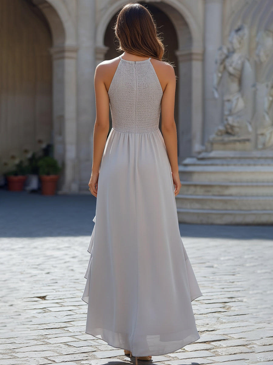 Muse & Valeur | Halter Neck High-Low Ruffle Hem Maxi Dress