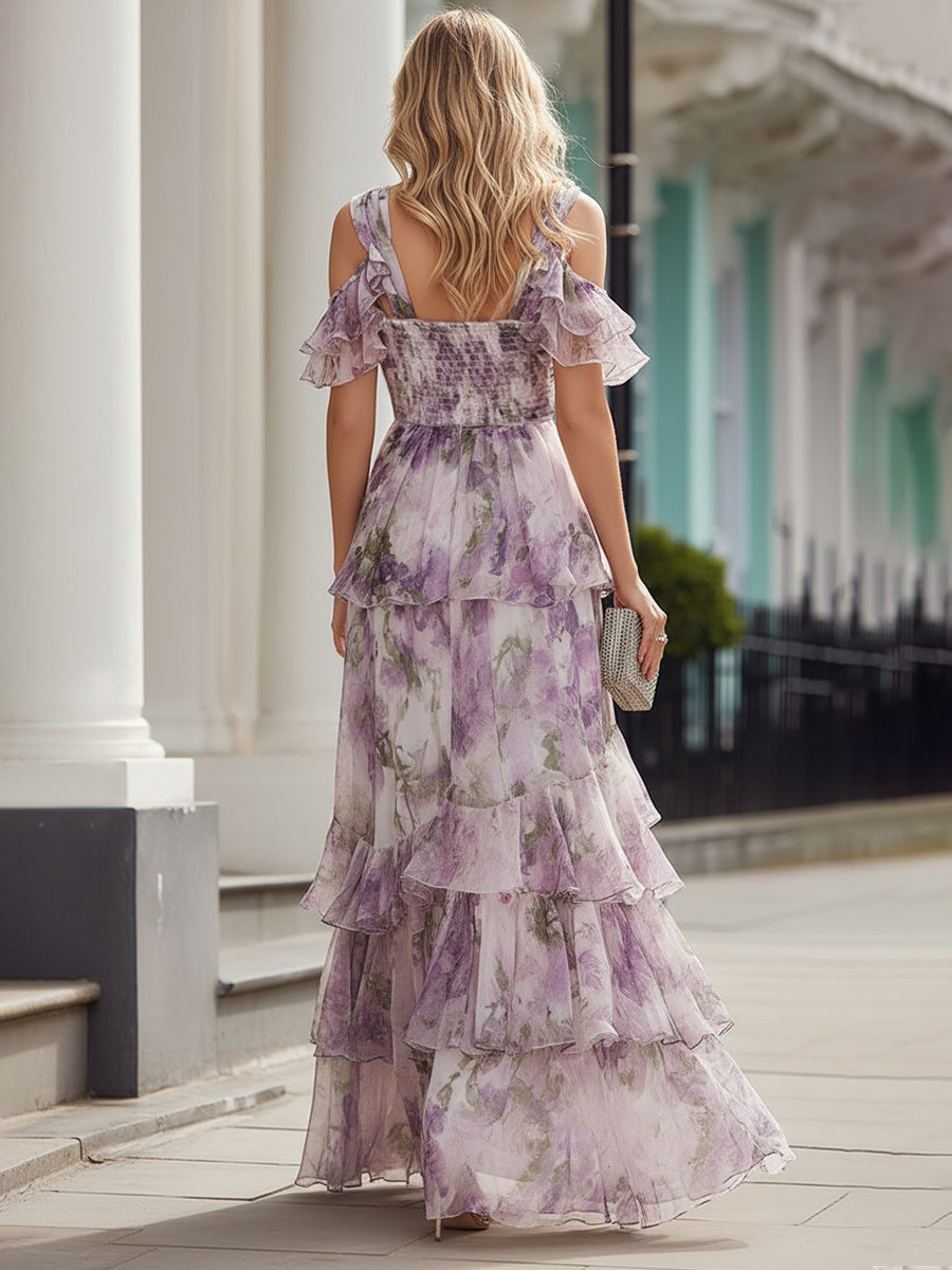 Muse & Valeur | Cold Shoulder Floral Tiered Maxi Dress