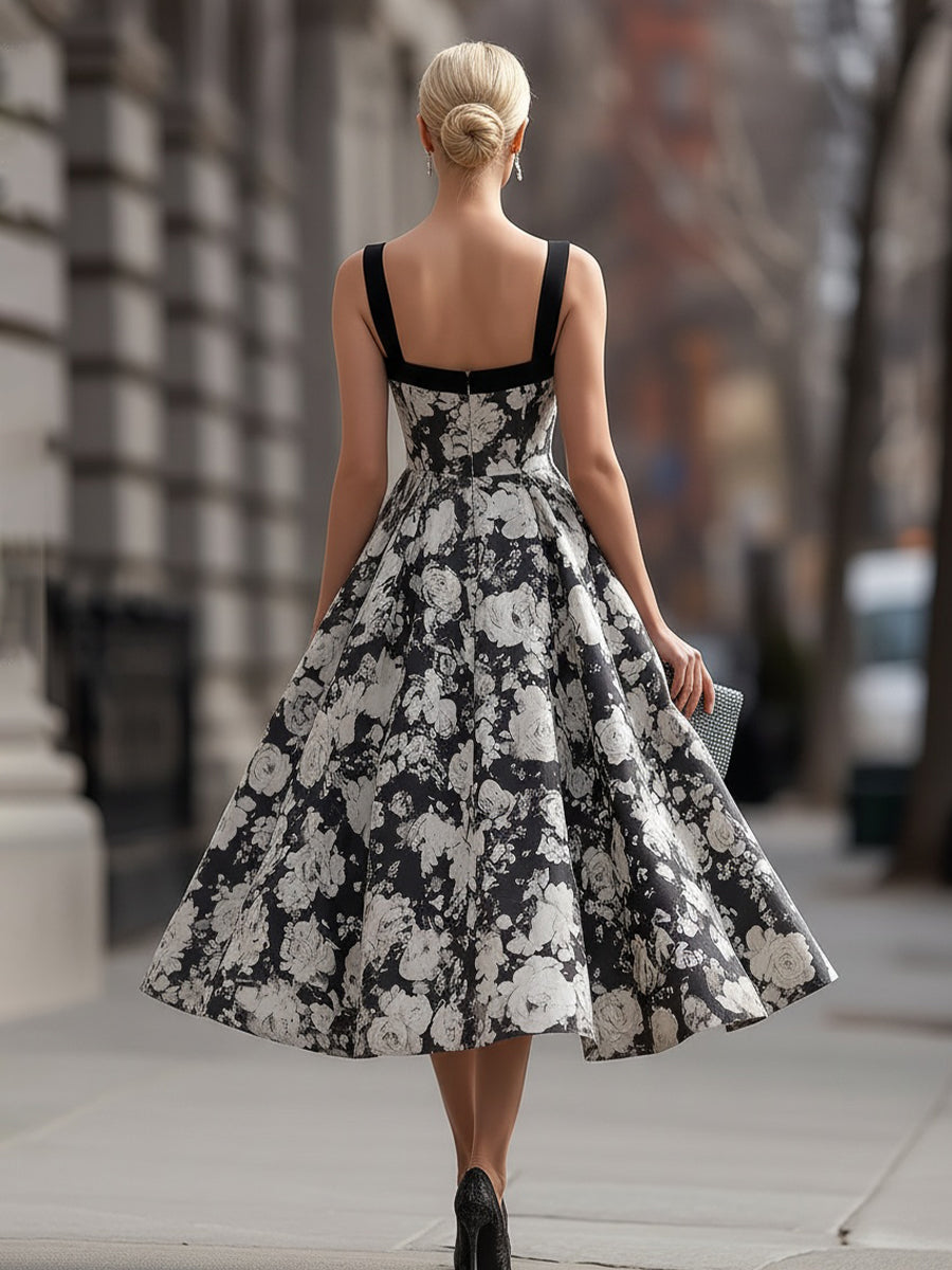 Muse & Valeur | Square Neck Floral A-Line Maxi Dress