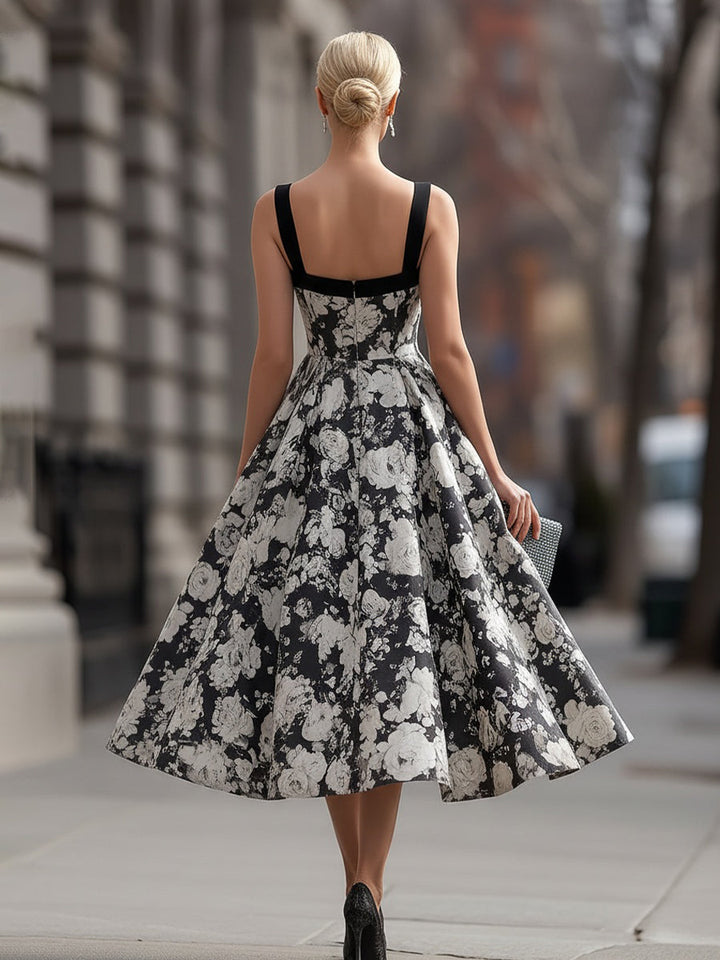 Muse & Valeur | Square Neck Floral A-Line Maxi Dress