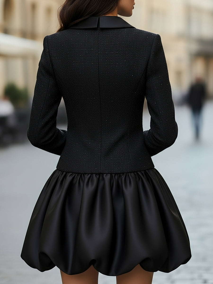 Muse & Valeur | Tweed And Satin Bubble Hem Dress