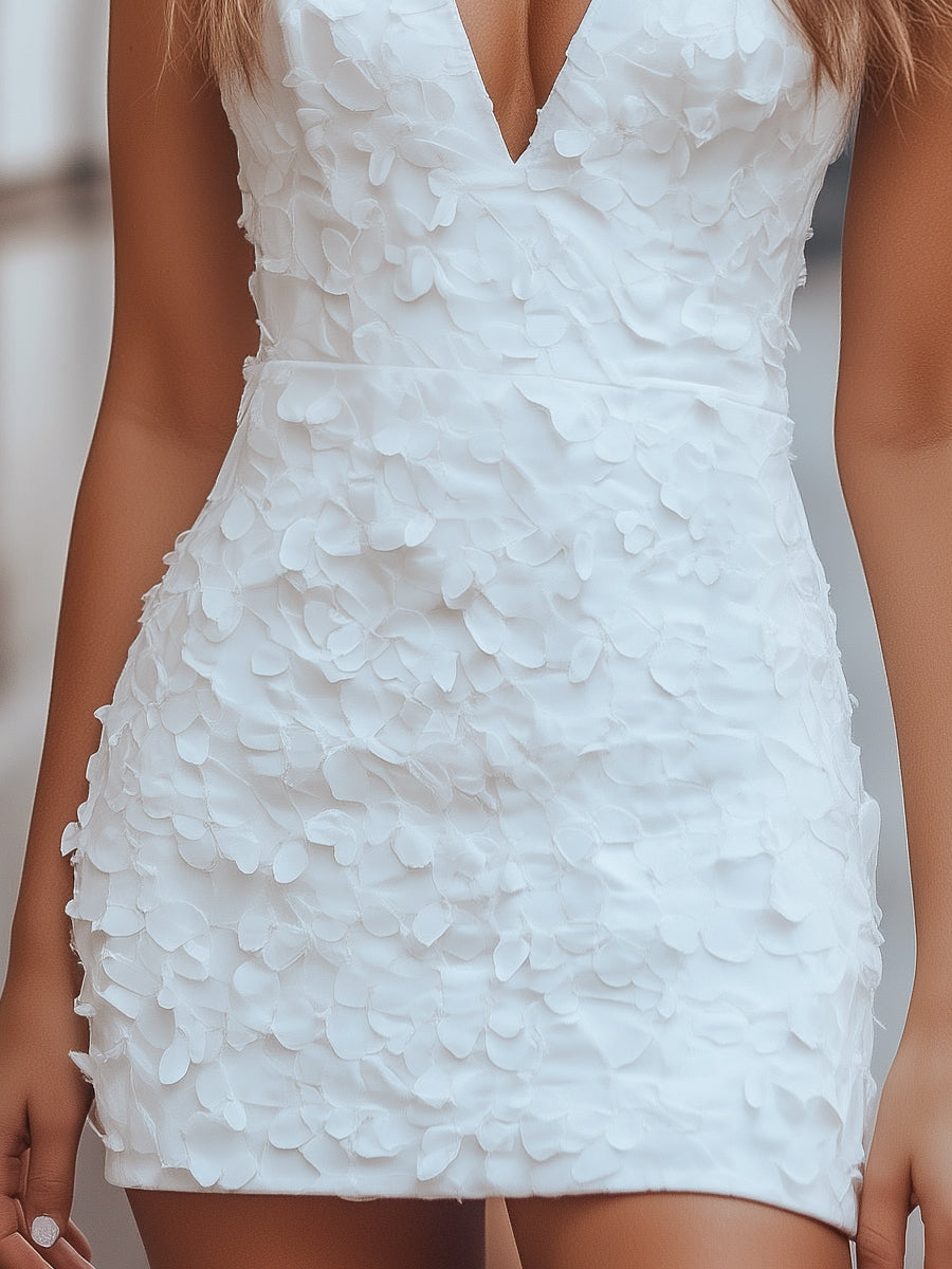 Muse & Valeur | Elegant Petal Textured V-Neck Mini Dress