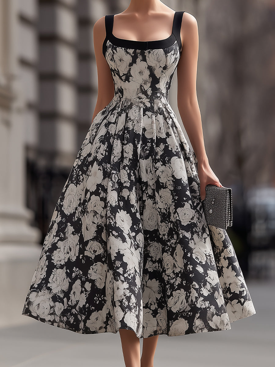 Muse & Valeur | Square Neck Floral A-Line Maxi Dress