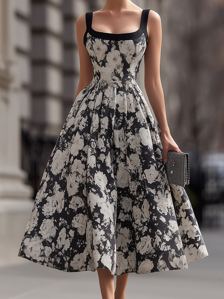 Muse & Valeur | Square Neck Floral A-Line Maxi Dress