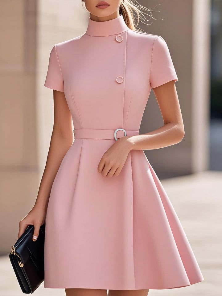 Muse & Valeur | Elegant Black High-Neck Dress with Belted Waist