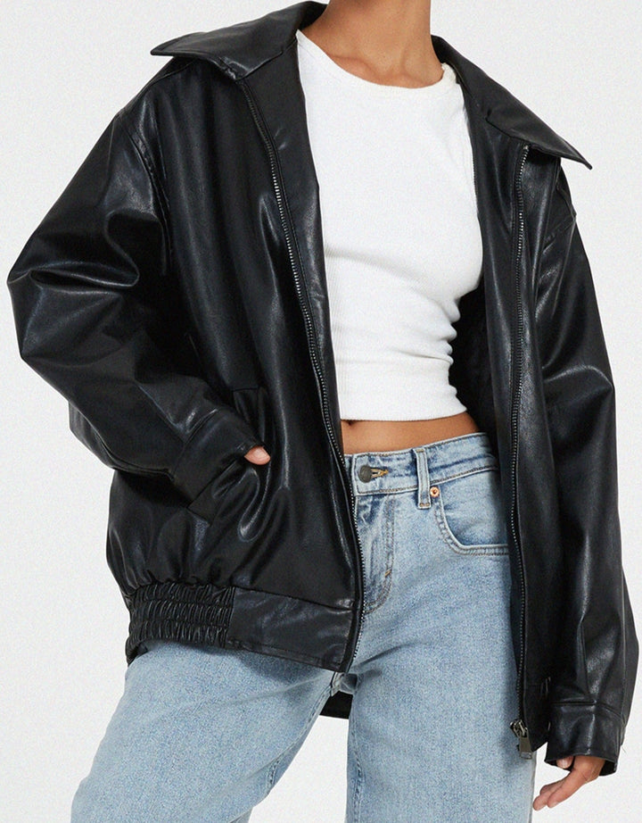 Muse and Valeur | Women’s Oversized Leather Bomber Jacket