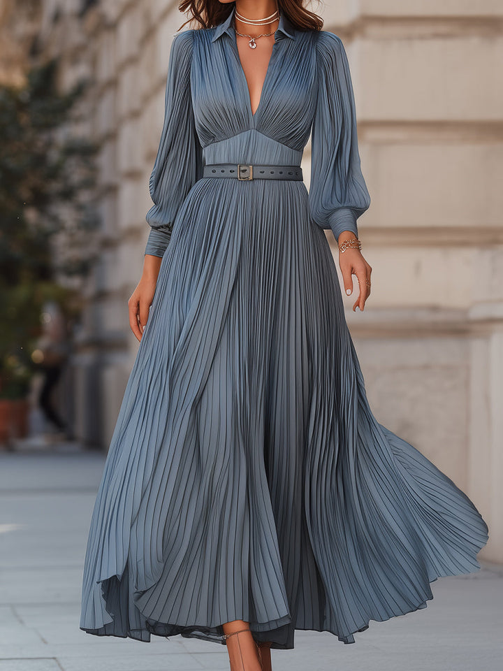 Muse & Valeur | Steel Blue Pleated Midi Dress