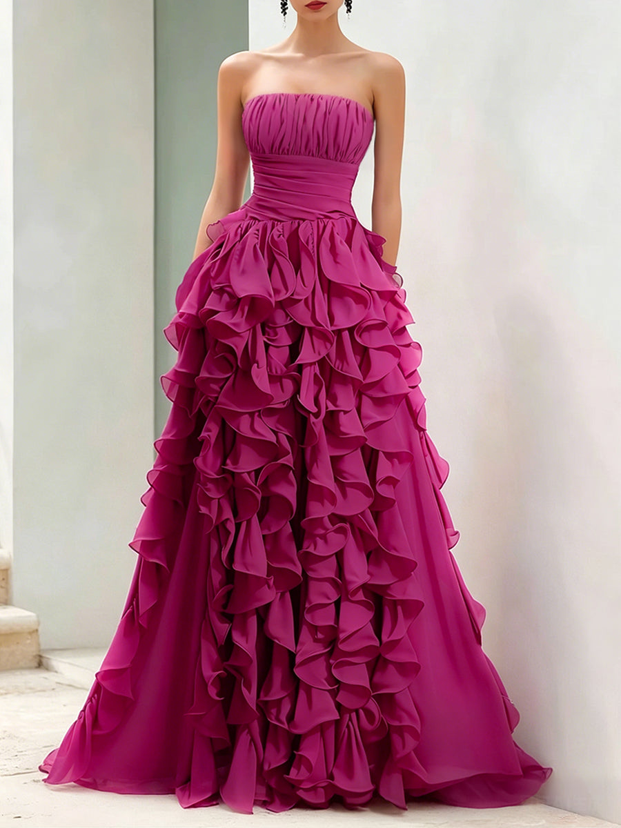 Muse & Valeur | Strapless Magenta Ruffled Ball Gown