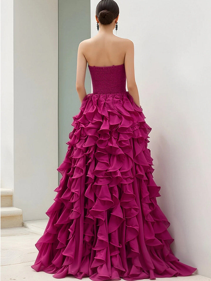 Muse & Valeur | Strapless Magenta Ruffled Ball Gown
