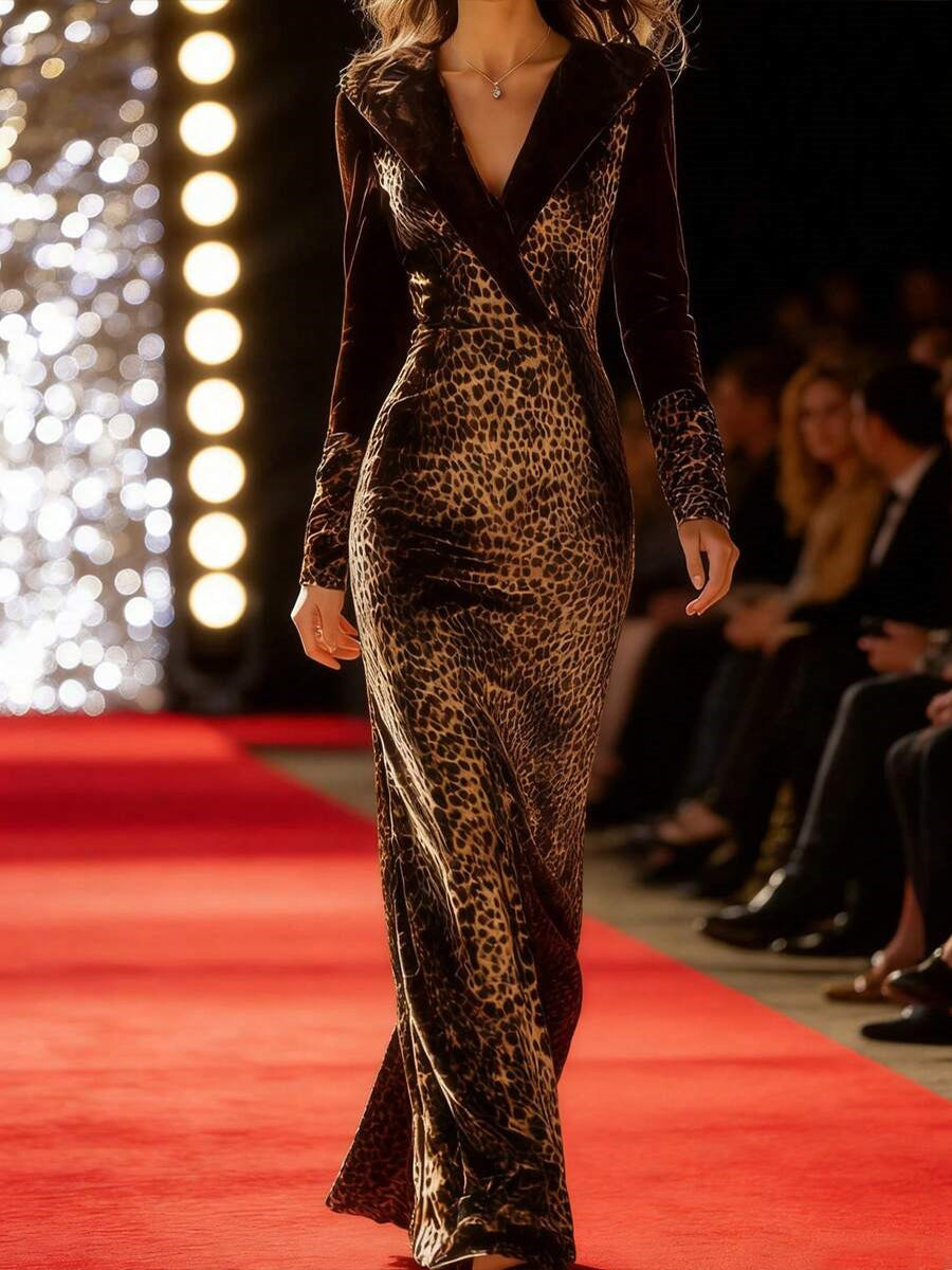 Muse & Valeur | Leopard Velvet Fitted Gown
