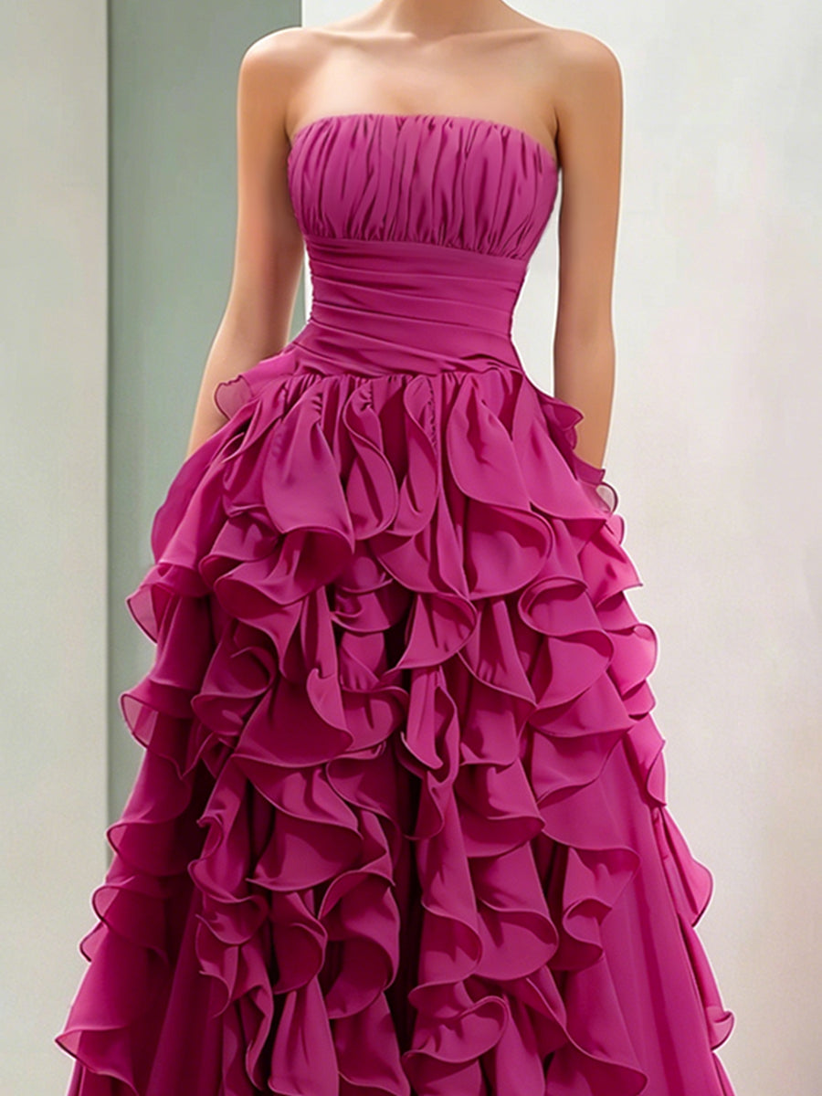 Muse & Valeur | Strapless Magenta Ruffled Ball Gown