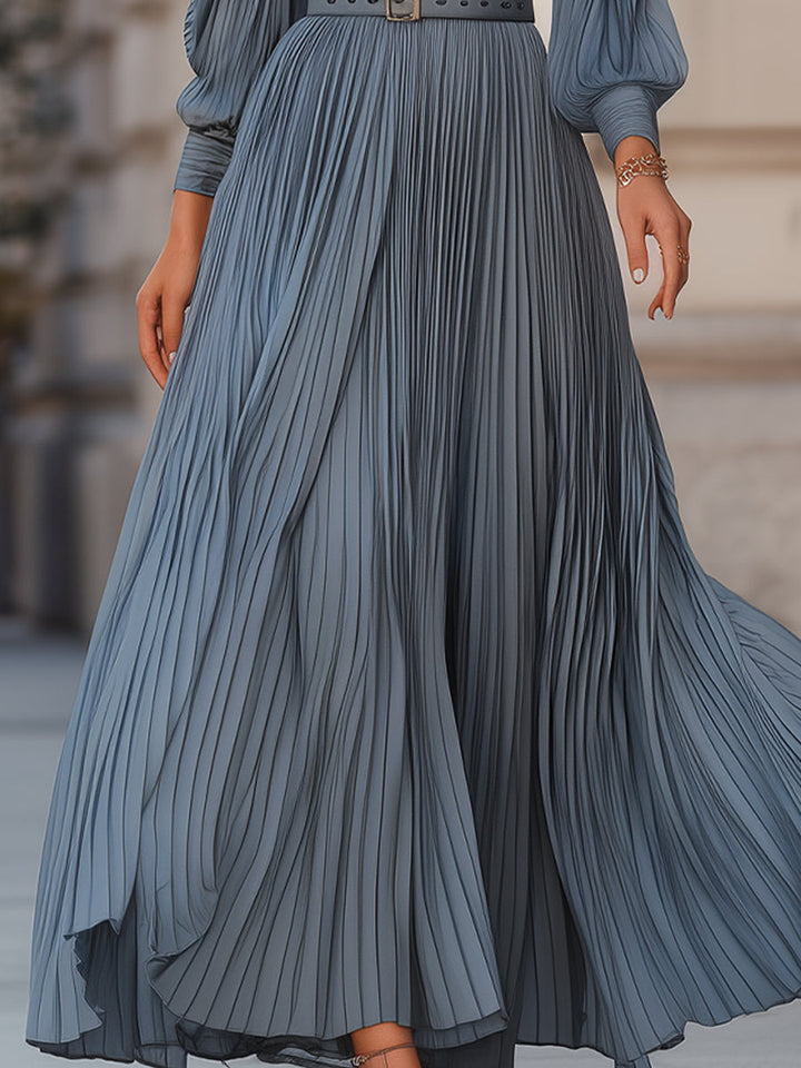 Muse & Valeur | Steel Blue Pleated Midi Dress