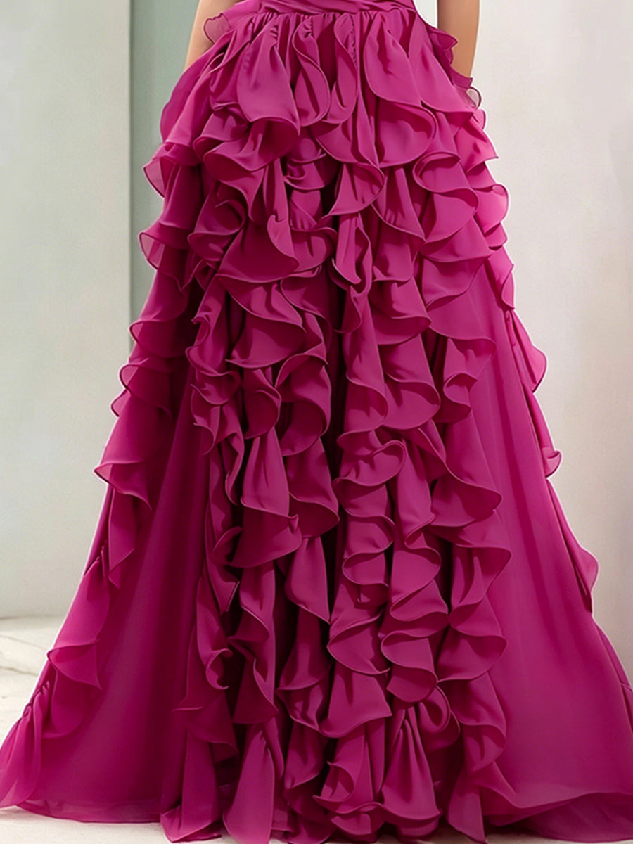 Muse & Valeur | Strapless Magenta Ruffled Ball Gown