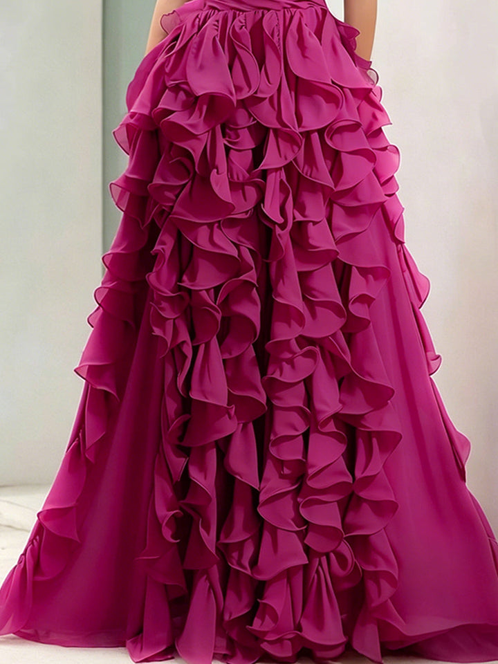 Muse & Valeur | Strapless Magenta Ruffled Ball Gown