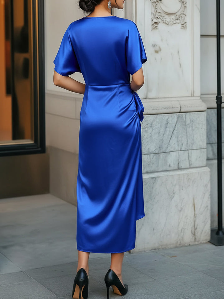Muse & Valeur | Elegant Sapphire Lace-up Satin Dress