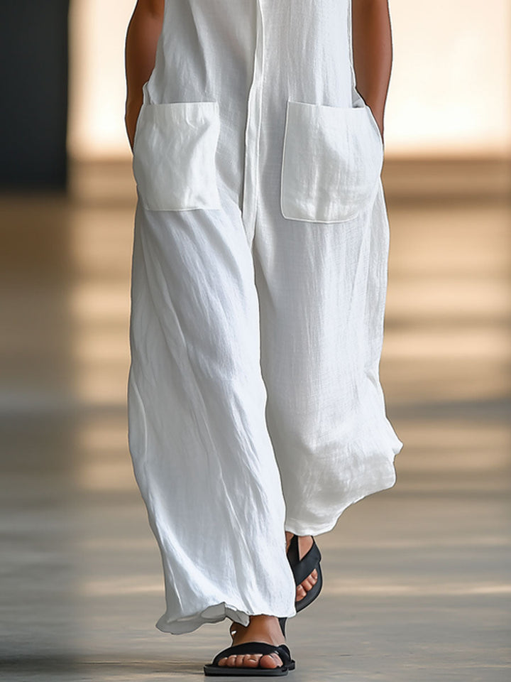 Muse & Valeur | White Retro Loose Casual Jumpsuit