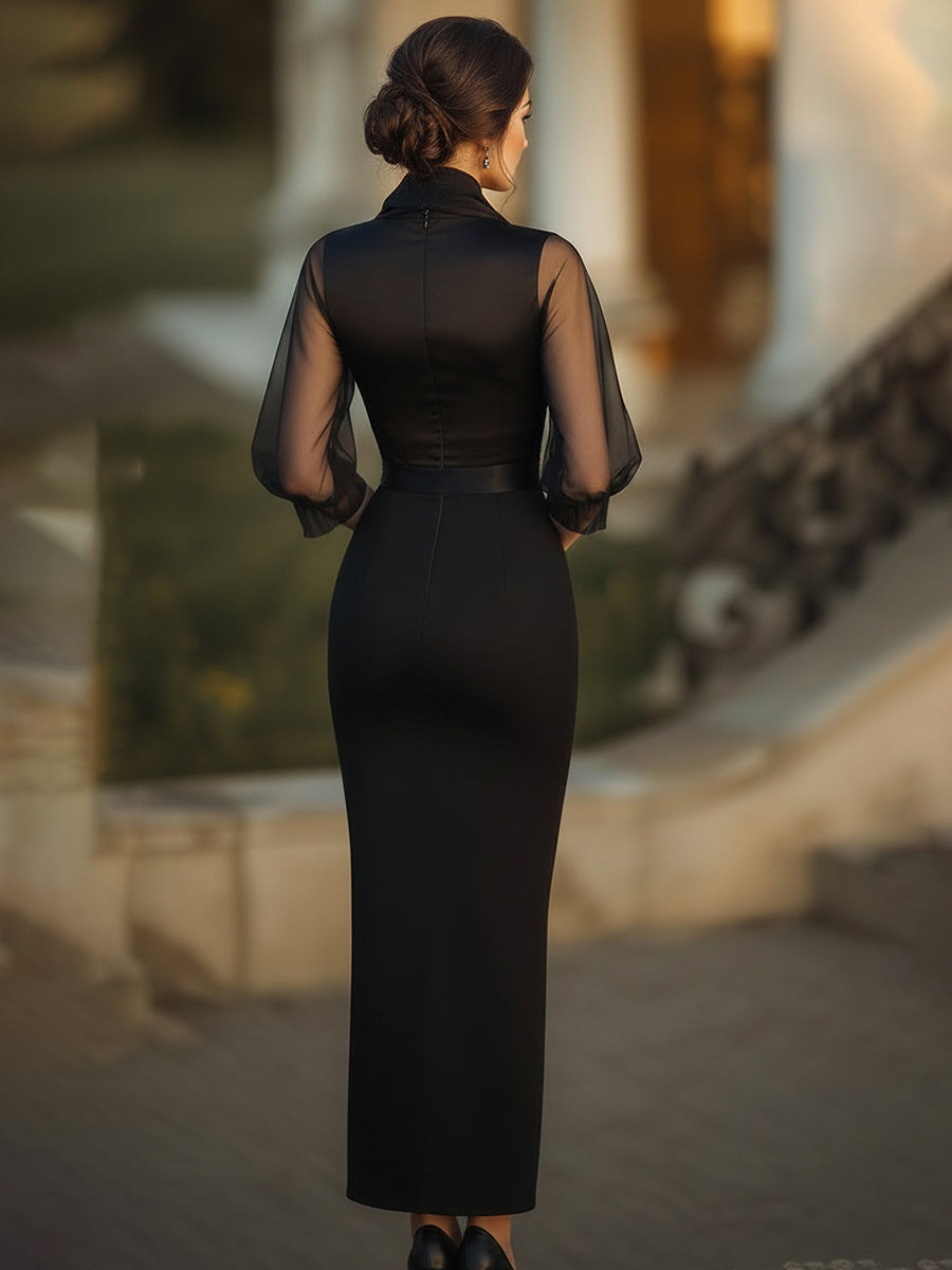 Muse & Valeur | Sheer-Drape Waist-Tie Evening Dress