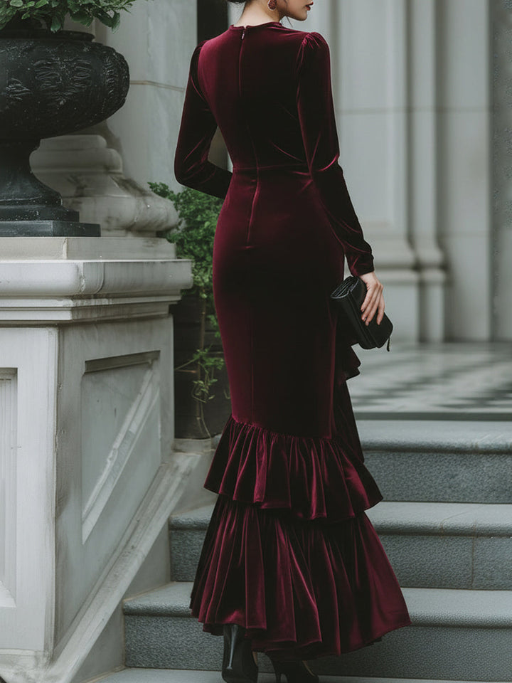 Muse & Valeur | Long Sleeve Ruffled Tier Evening Gown