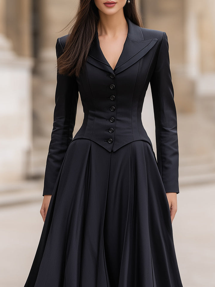 Muse & Valeur | Elegant Tailored Waist Long-Sleeve Maxi Dress