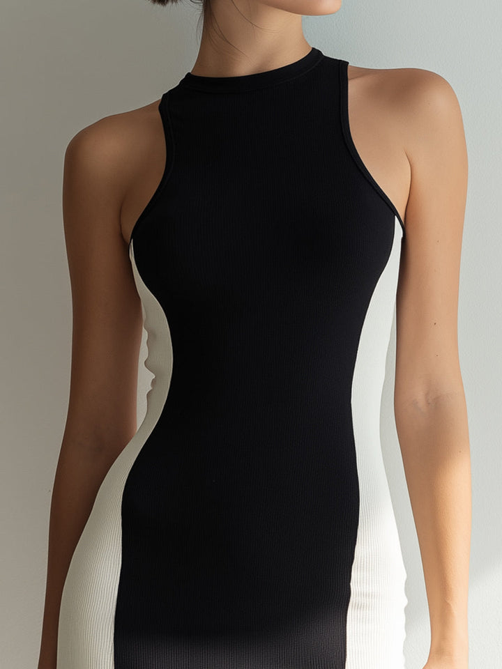 Muse & Valeur | Black & Ivory Color-Block Sleeveless Bodycon Mini Dress