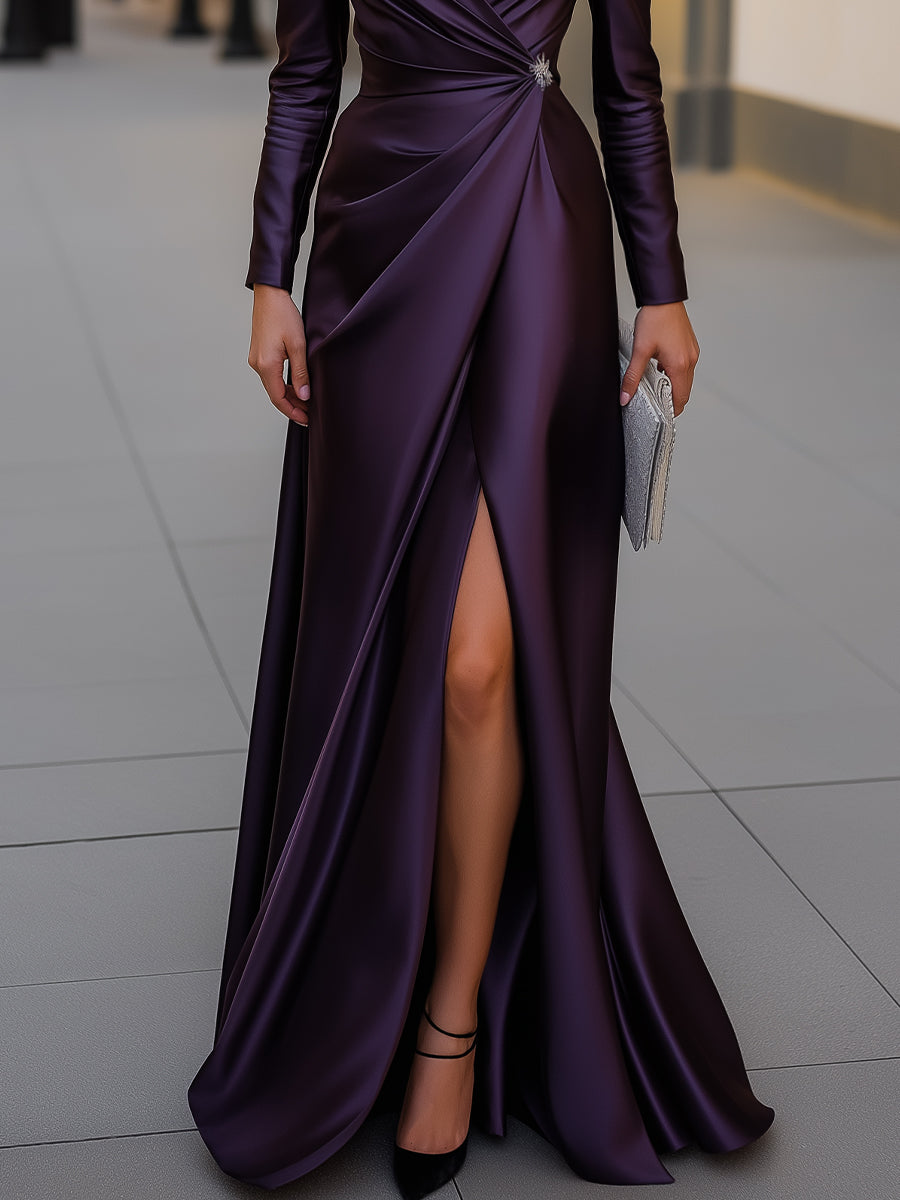 Muse & Valeur | Satin Asymmetric Draped Evening Gown