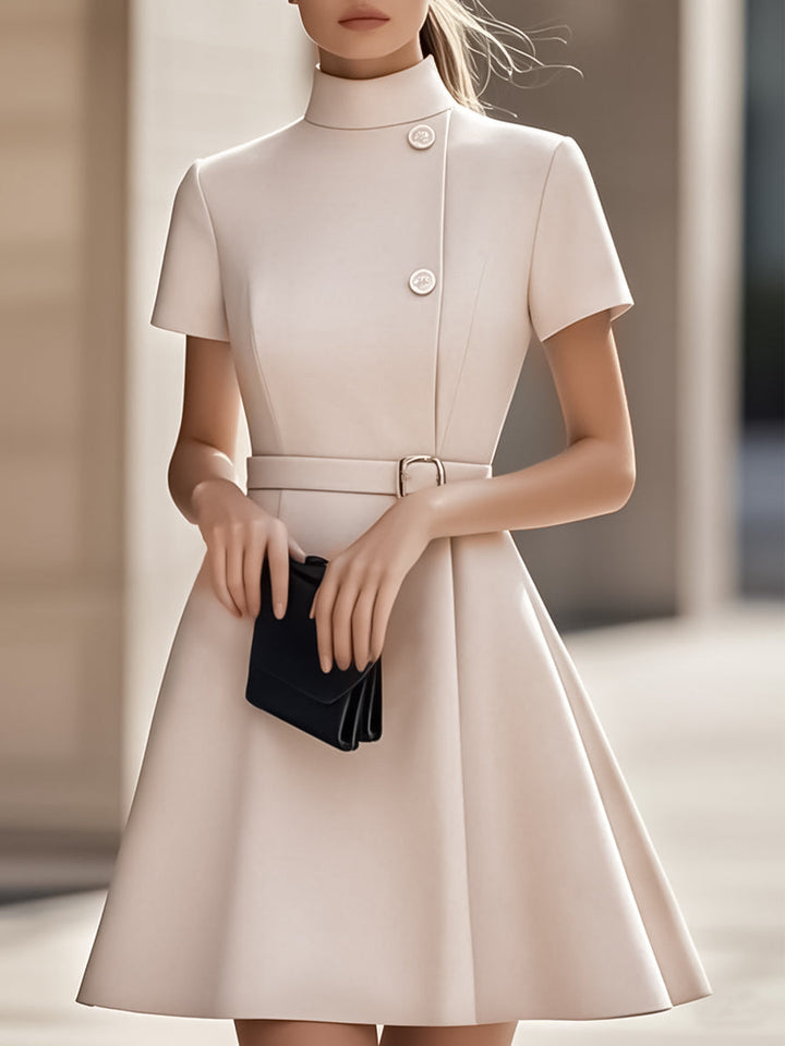 Muse & Valeur | Elegant Black High-Neck Dress with Belted Waist