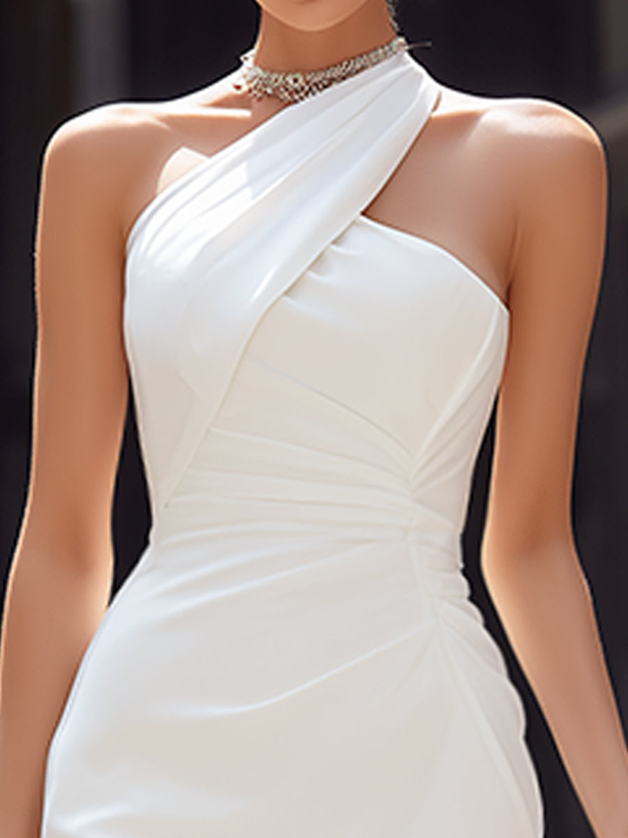 Muse & Valeur | Asymmetric Draped Halter Neck Sculpted Midi Dress