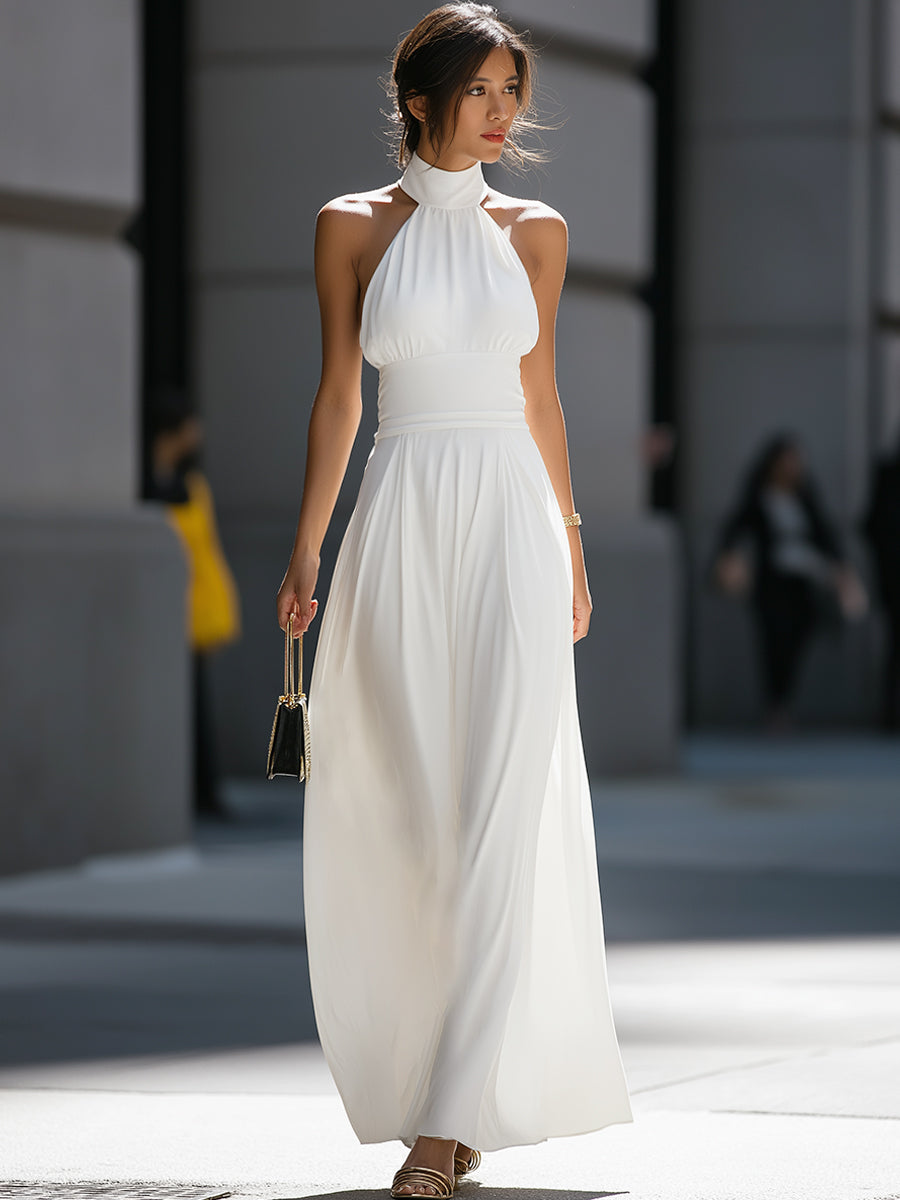 Muse & Valeur | High-Neck Halter Cutout Waist Flowing Maxi Dress