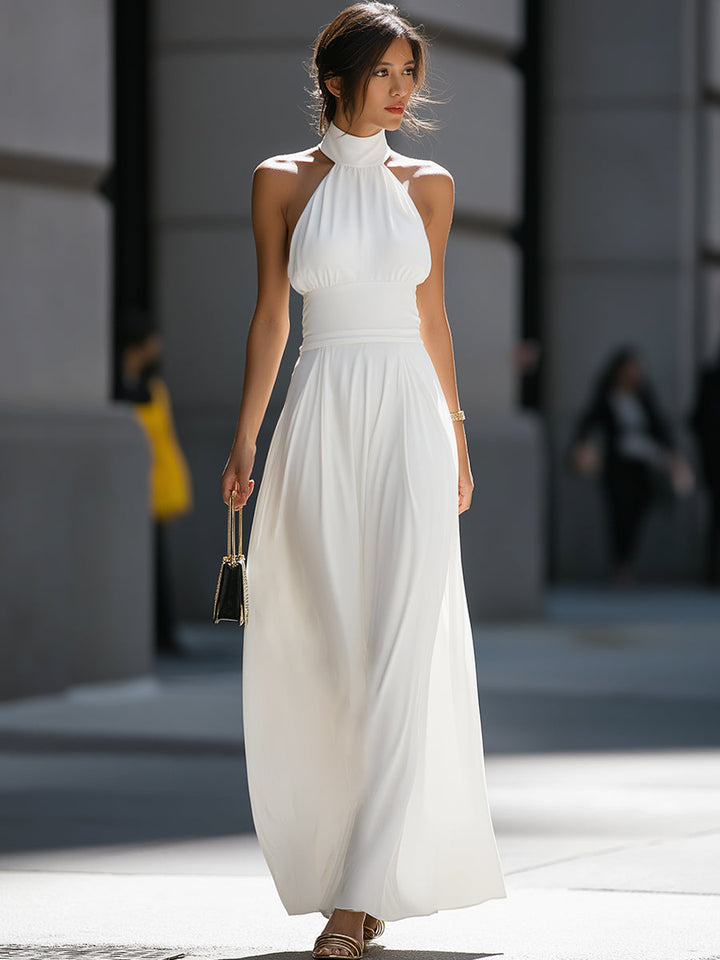 Muse & Valeur | High-Neck Halter Cutout Waist Flowing Maxi Dress
