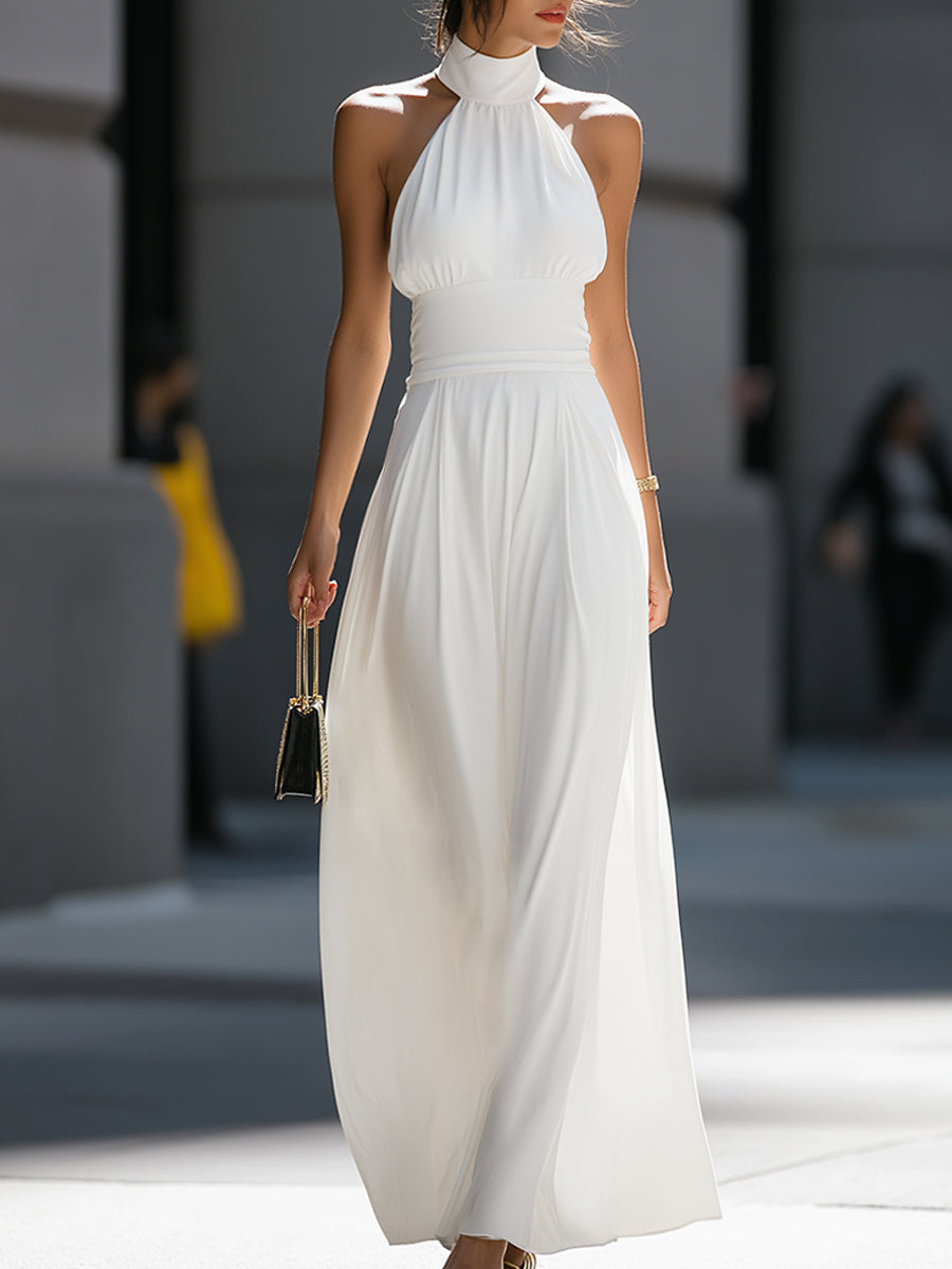 Muse & Valeur | High-Neck Halter Cutout Waist Flowing Maxi Dress