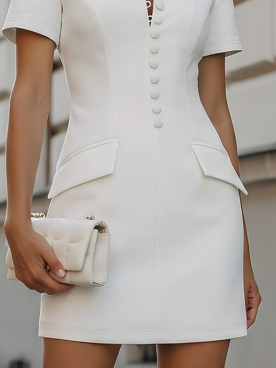 Muse & Valeur | Stand Collar Button-Front Tailored Mini Dress