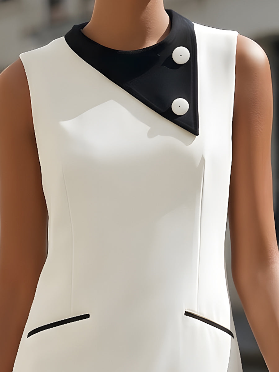 Muse & Valeur | Contrast Collar Sleeveless Shift Dress,