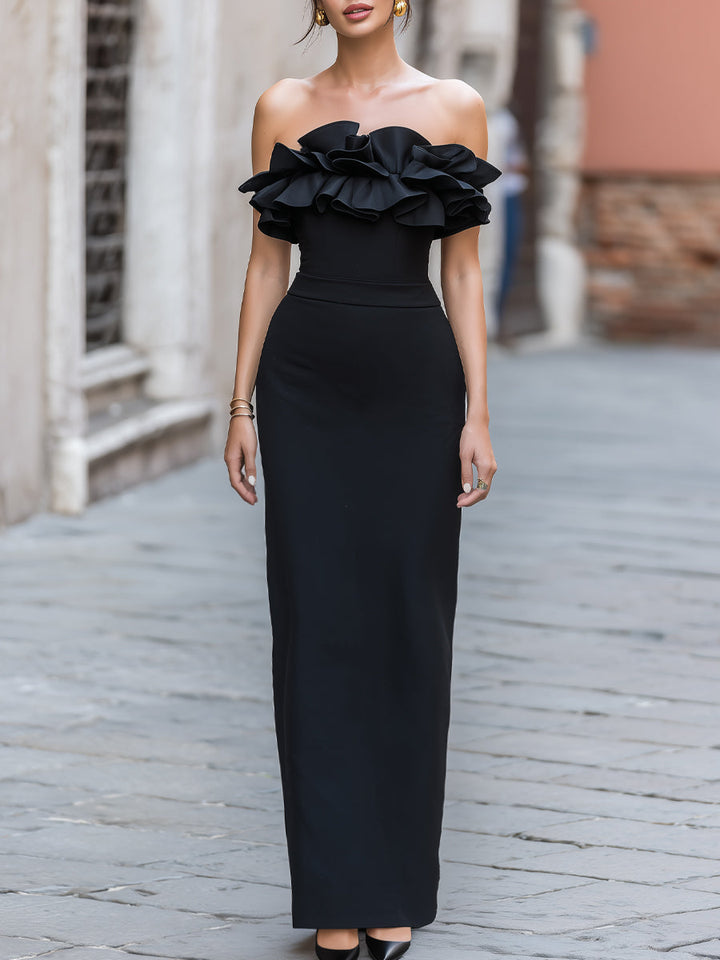 Muse & Valeur | Off-Shoulder Ruffle Bodice Sculpted Maxi Dress