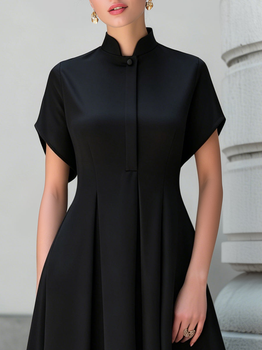 Muse & Valeur | Stand Collar Pleated A-Line Maxi Dress