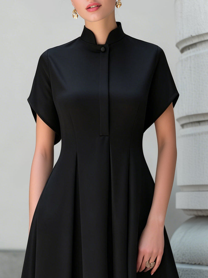 Muse & Valeur | Stand Collar Pleated A-Line Maxi Dress