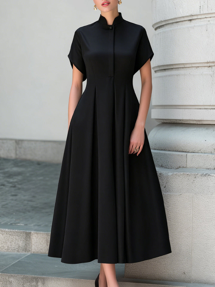 Muse & Valeur | Stand Collar Pleated A-Line Maxi Dress