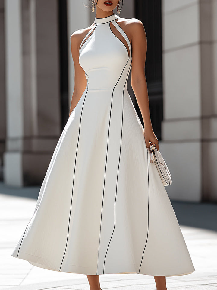 Muse & Valeur | Halter Neck Cutout Panel A-Line Midi Dress