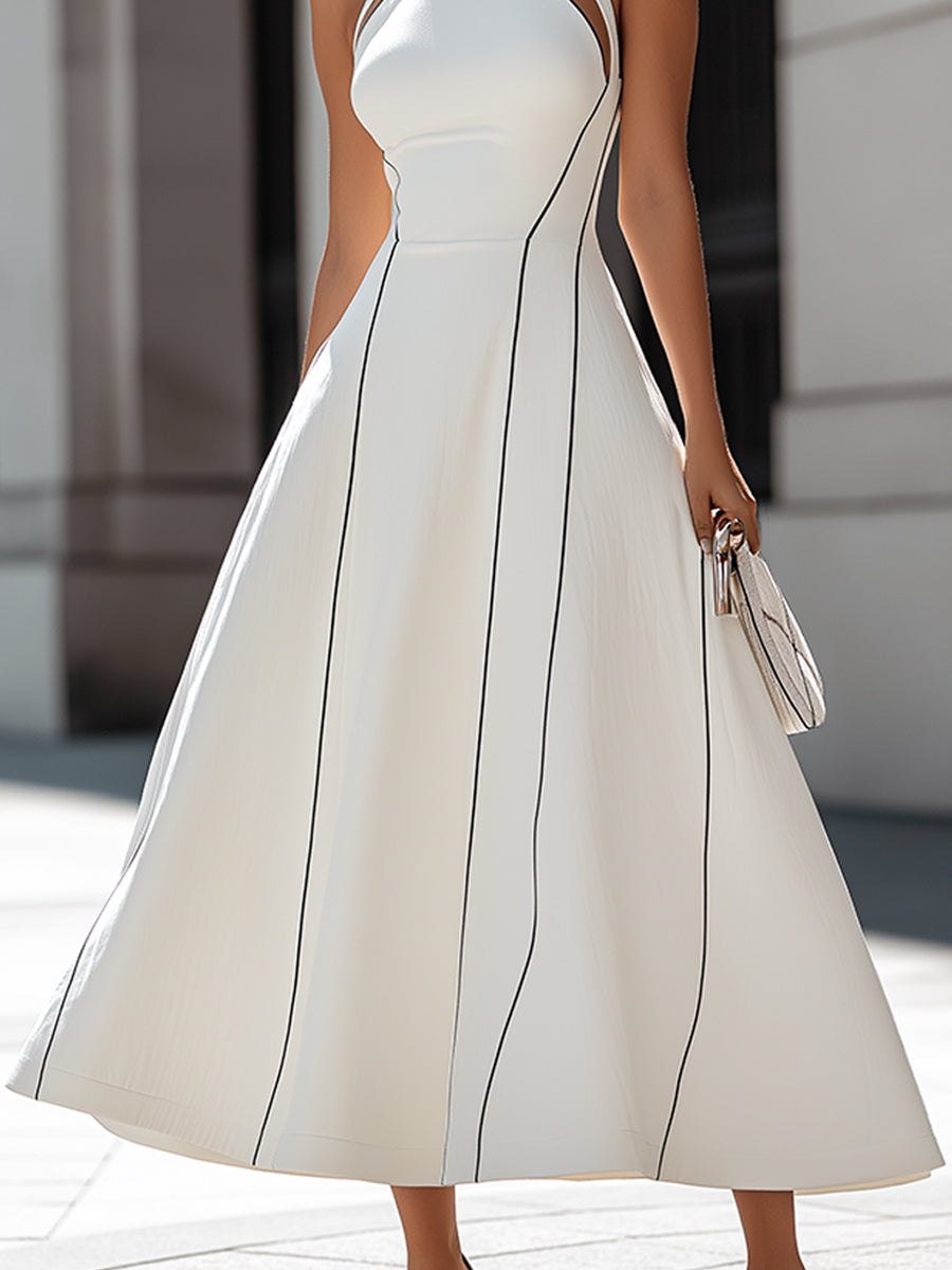 Muse & Valeur | Halter Neck Cutout Panel A-Line Midi Dress