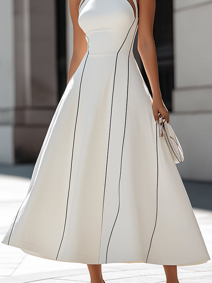 Muse & Valeur | Halter Neck Cutout Panel A-Line Midi Dress