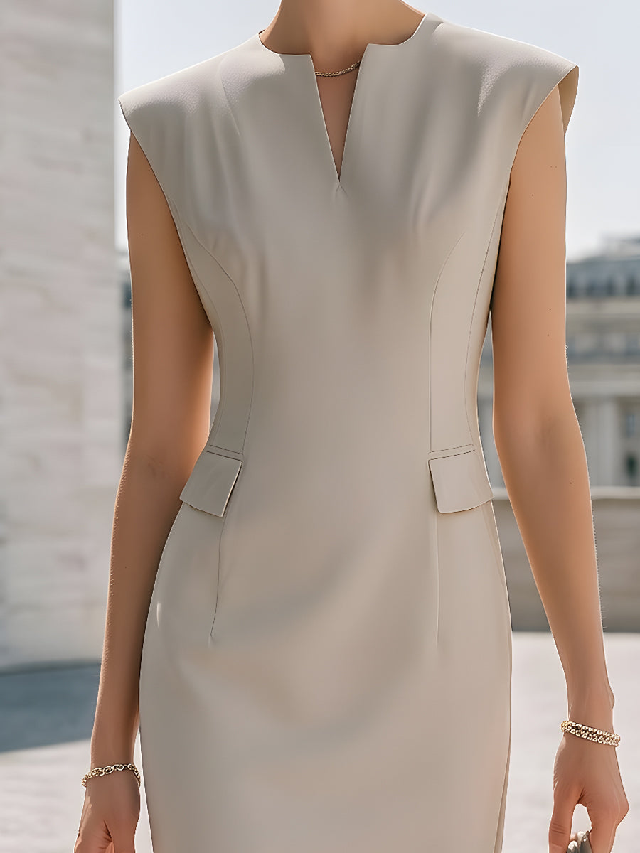 Muse & Valeur | Notch Neck Cap Sleeve Sheath Dress