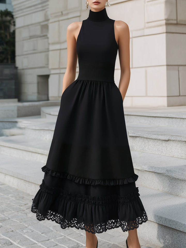 Muse & Valeur | High-Neck Sleeveless Tiered Ruffle Maxi Dress