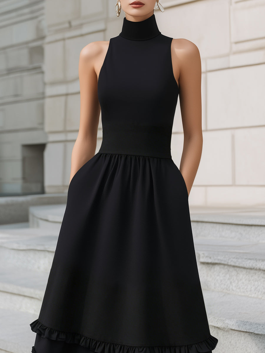 Muse & Valeur | High-Neck Sleeveless Tiered Ruffle Maxi Dress