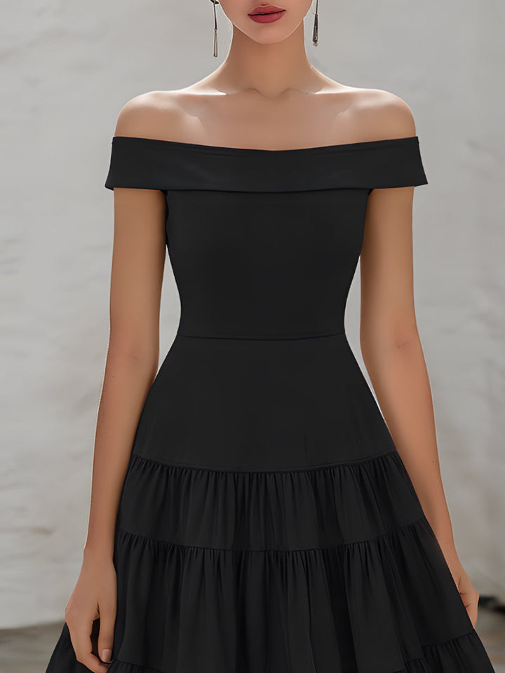 Muse & Valeur | Off-Shoulder Tiered Ruffle A-Line Midi Dress