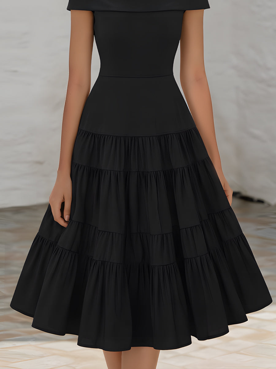 Muse & Valeur | Off-Shoulder Tiered Ruffle A-Line Midi Dress
