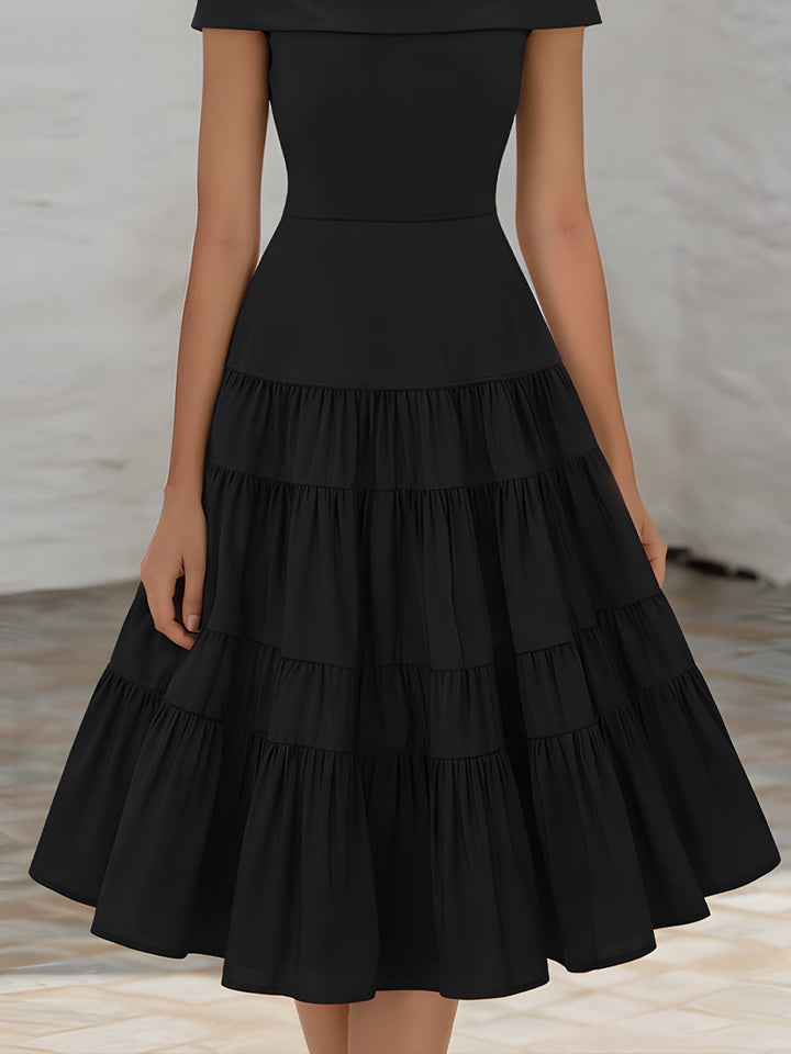 Muse & Valeur | Off-Shoulder Tiered Ruffle A-Line Midi Dress
