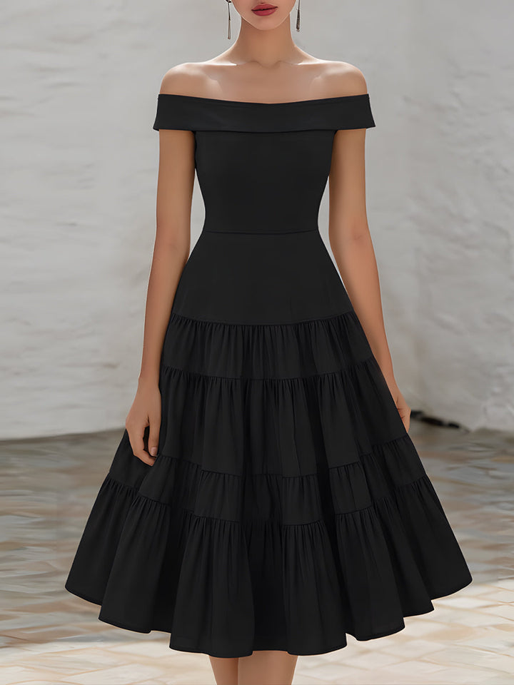 Muse & Valeur | Off-Shoulder Tiered Ruffle A-Line Midi Dress