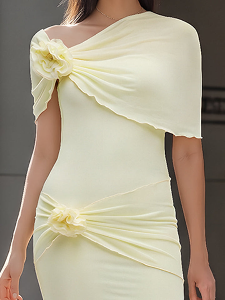 Muse & Valeur | One-Shoulder Floral Draped Bodycon Maxi Dress