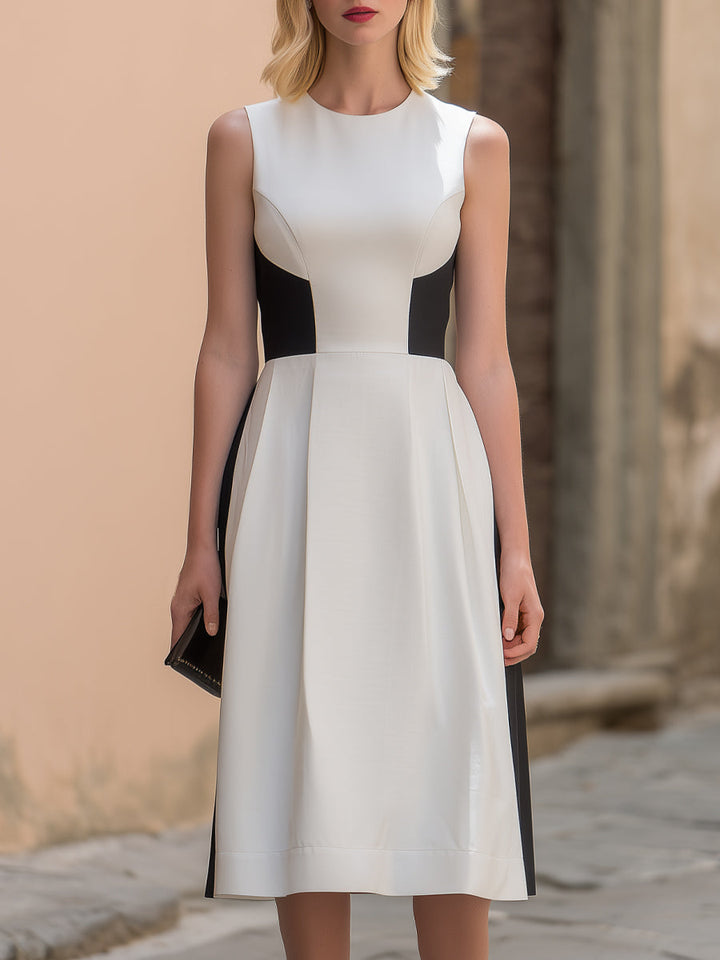 Muse & Valeur | Contrast Panel Structured A-Line Midi Dress