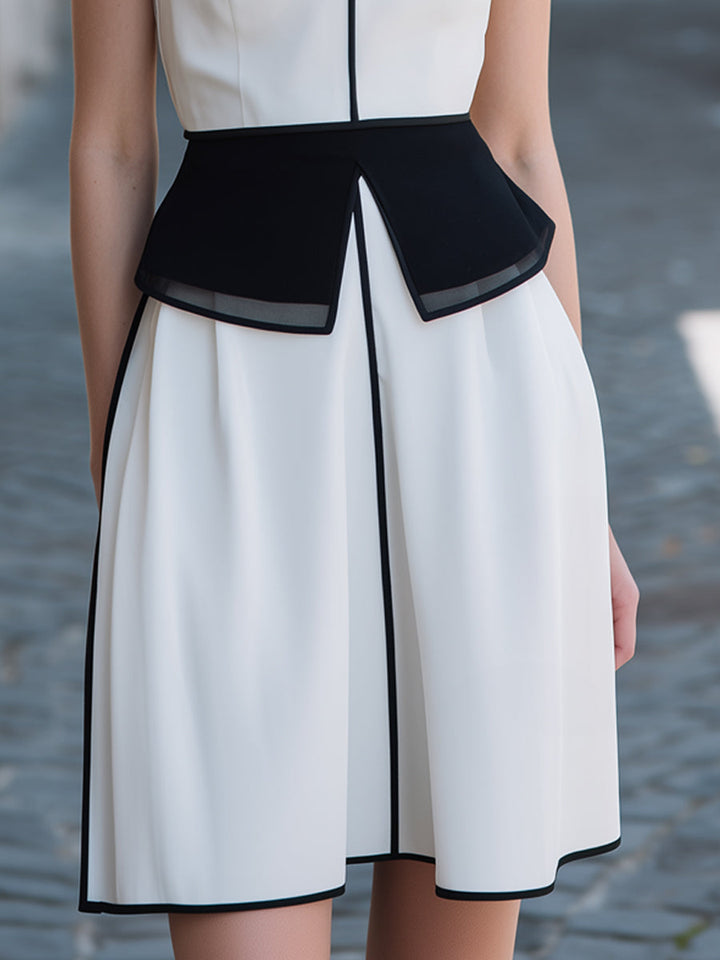 Muse & Valeur | Contrast Trim Pleated A-Line Mini Skirt